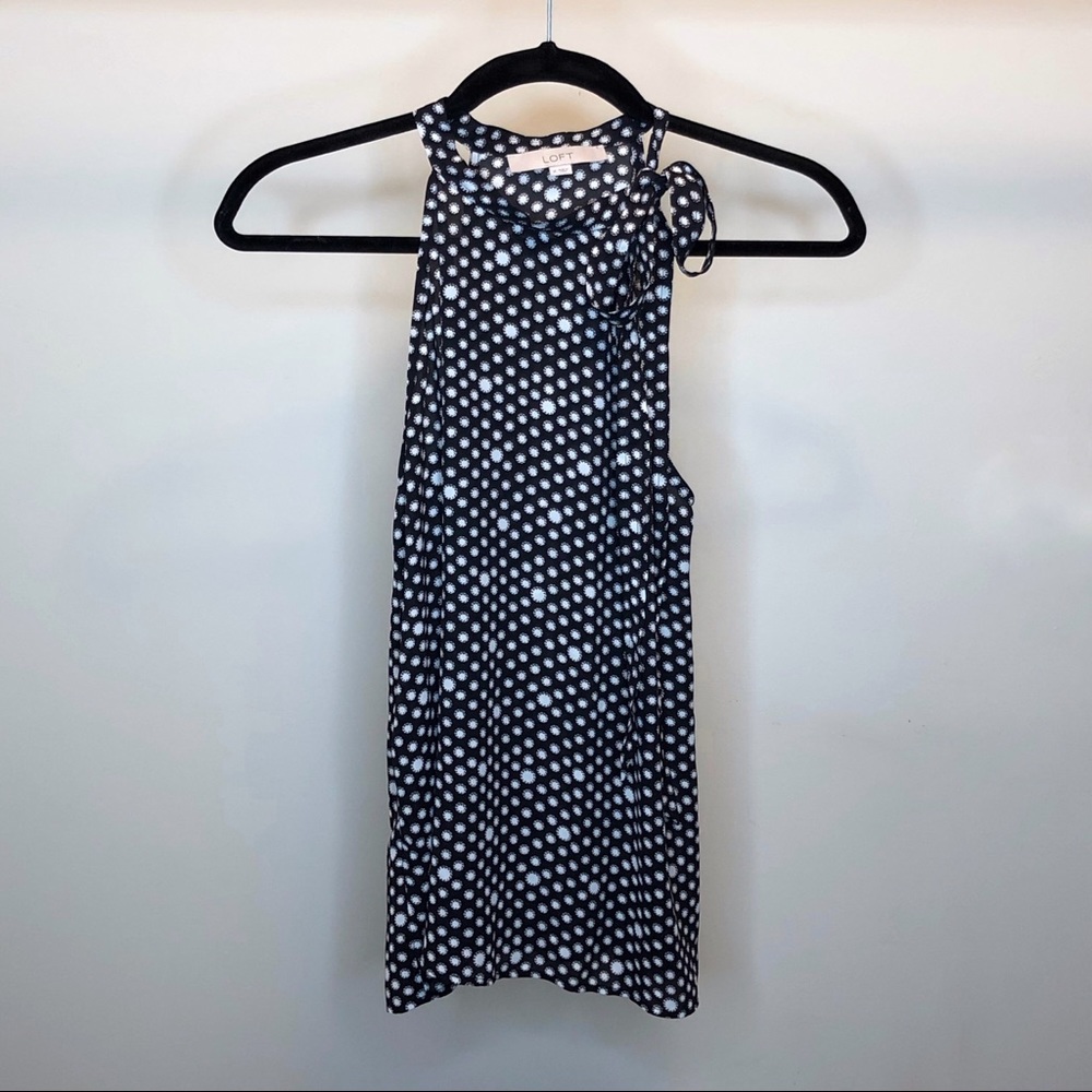 LOFT Blue with White and Pink Polka Dots Top